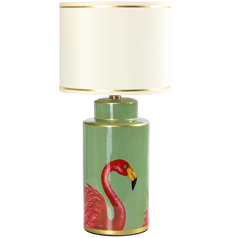 Настольная лампа Flamingos Green Lampshade Зеленый Розовый Бежевый в Краснодаре | Loft Concept 