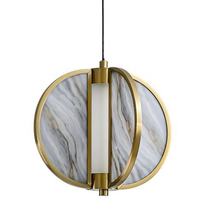 Подвесной светильник с круглым плафоном из искусственного алебастра в бронзовой оправе Marbella Бронза Белый Серый в Краснодаре | Loft Concept 