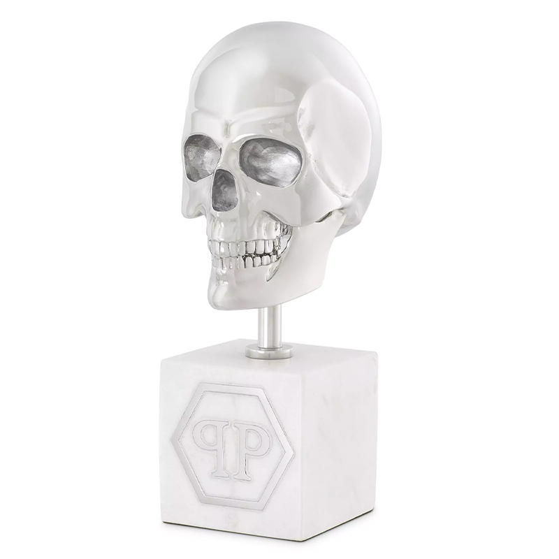 Статуэтка Philipp Plein Platinum Skull S Серебряный Белый Мрамор Bianco в Краснодаре | Loft Concept 