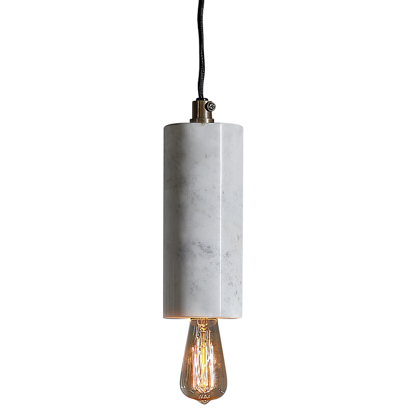 Подвесной светильник Shaw Cylinder Marble Hanging Lamp Белый Мрамор Bianco Черный в Краснодаре | Loft Concept 