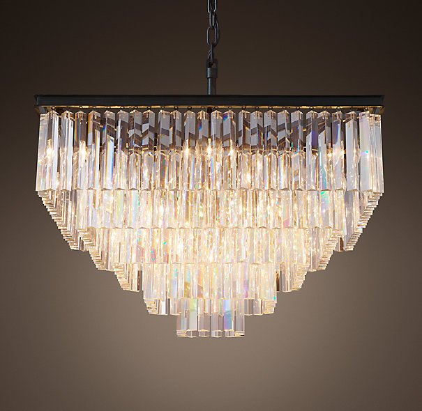 Люстра RH 1920s Odeon Clear Glass Fringe Chandelier - 5 square Черный в Краснодаре | Loft Concept 