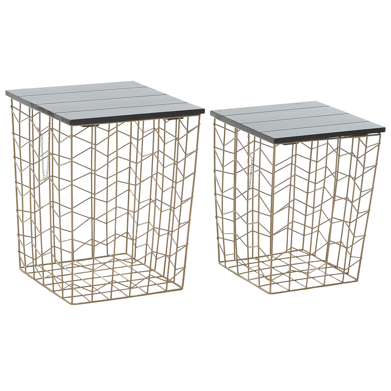 Комплект из приставных столов Wire Basket Side Table Золотой Черный в Краснодаре | Loft Concept 