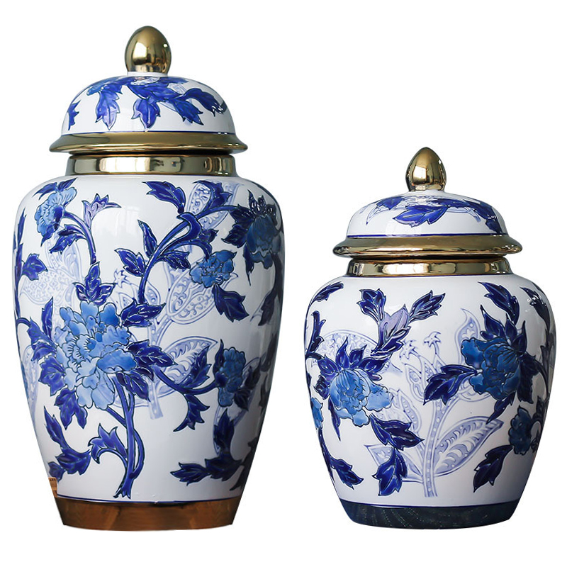 Вазы Porcelain Oriental Blue Ornament Vases Синий Белый Золотой в Краснодаре | Loft Concept 