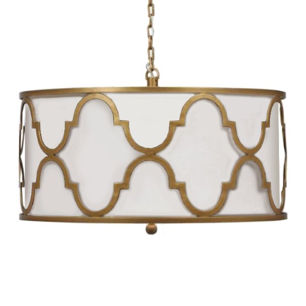 Люстра White Shade Gold Quatrefoil Overlay Drum Pendant  в Краснодаре | Loft Concept 