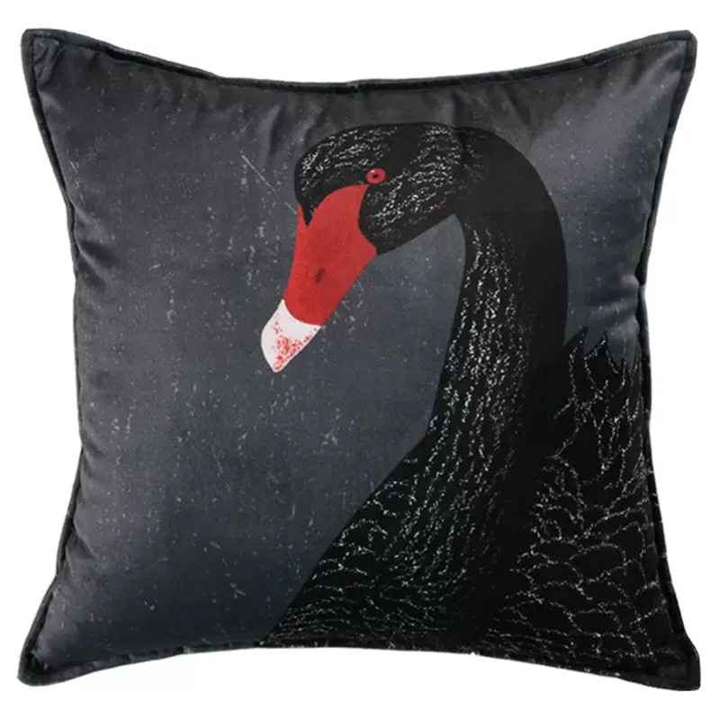 Декоративная подушка Black Swan II Cushion Черная Черный Серый Красный в Краснодаре | Loft Concept 