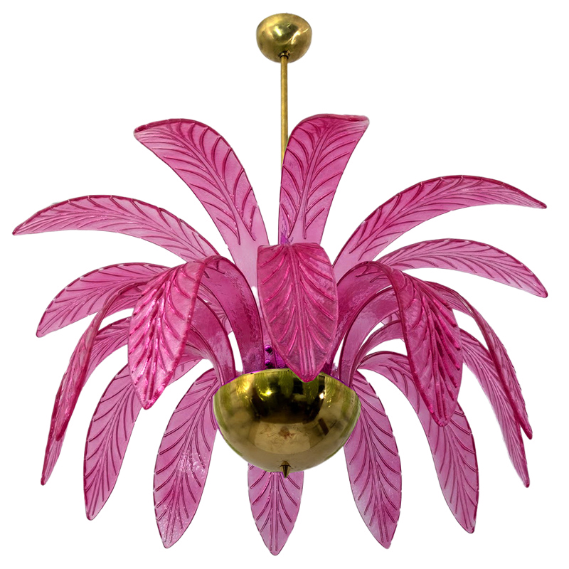 Люстра Modern Chandelier Palm Pink Стеклянные Листья Пальмы  Золотой Лиловый в Краснодаре | Loft Concept 