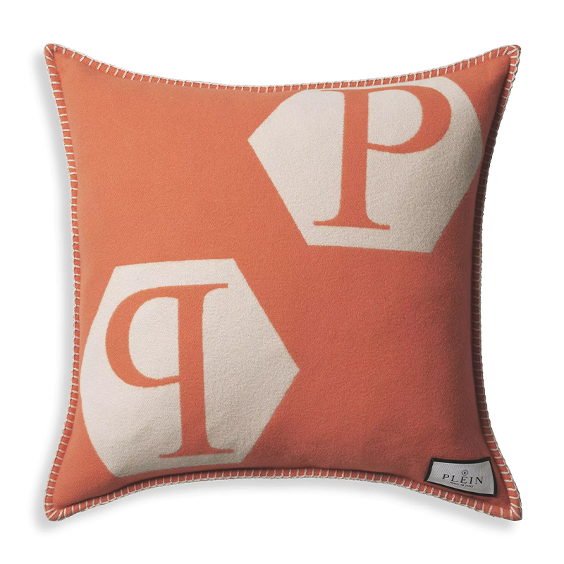 Подушка Philipp Plein Cushion Cashmere Orange Оранжевый Белый в Краснодаре | Loft Concept 