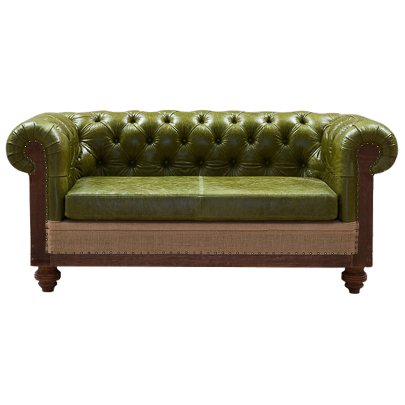 Диван Deconstructed Chesterfield Sofa double  green leather Коричневый Зеленый ivory ( слоновая кость ) в Краснодаре | Loft Concept 