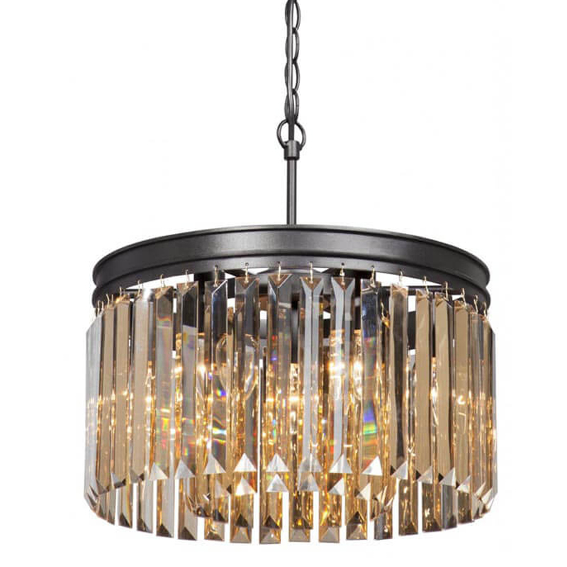 Люстра RH Rhys Amber GLASSS Prism Round Chandelier Янтарное стекло 40 Черный матовый в Краснодаре | Loft Concept 