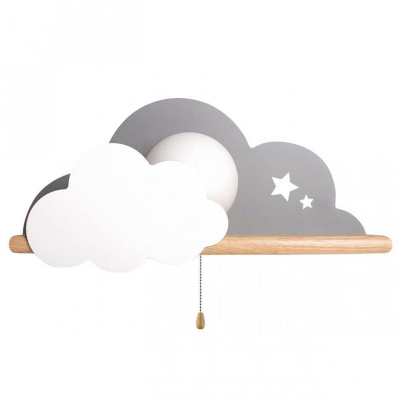 Бра с деревянной полкой серое Облако Wall Lamp Grey Cloud Серый Древесина в Краснодаре | Loft Concept 