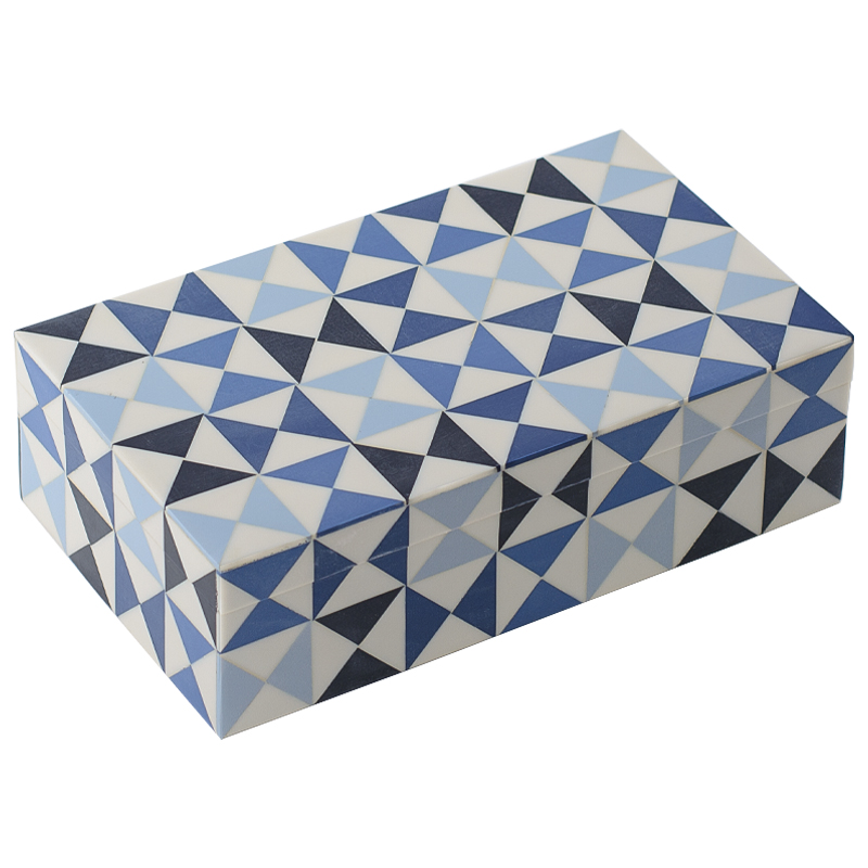 Шкатулка Small Triangles Blue Bone Inlay Box Голубой Синий Белый в Краснодаре | Loft Concept 