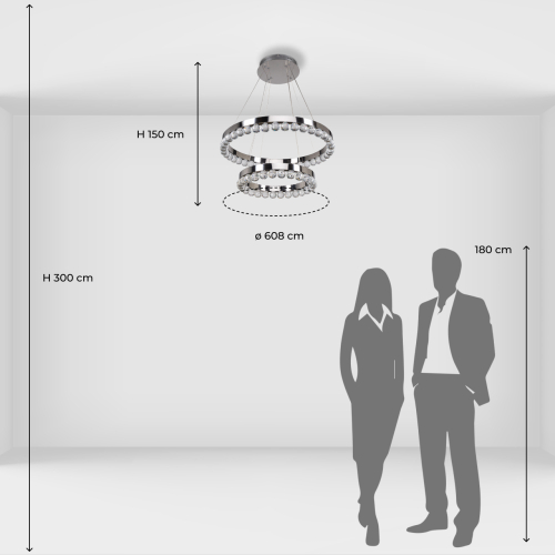 Люстра с двумя кольцами цвета хром и прозрачными хрустальными шарами по периметру Sacramento Transparent Balls Chandelier в Краснодаре