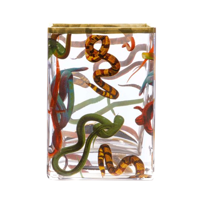 Ваза Glass Vase Snakes Прозрачный Золотой Синий Красный в Краснодаре | Loft Concept 