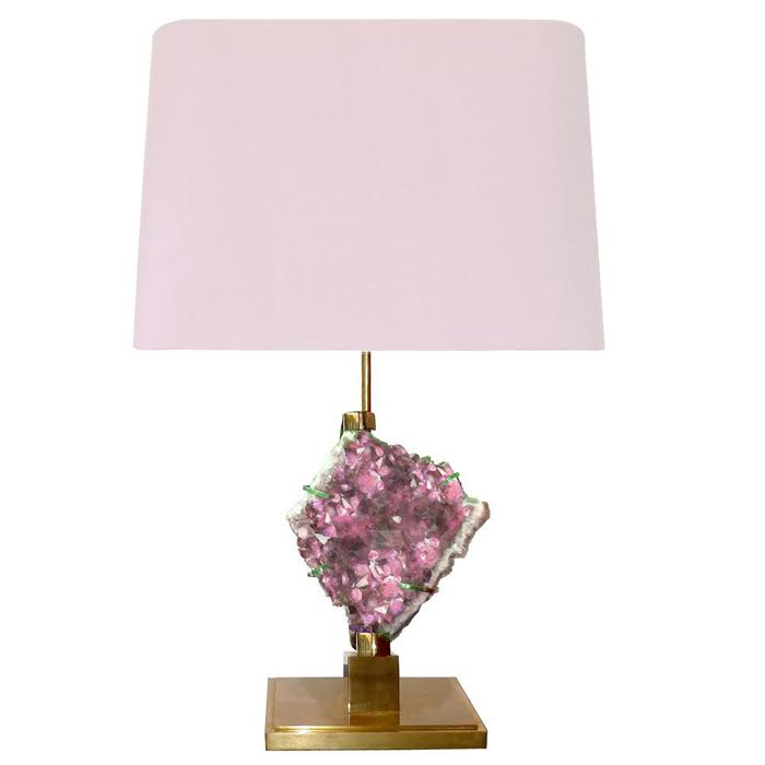 Настольная лампа Bronze and Pink Amethyst Lamp Глянцевое золото Розовый пастельный в Краснодаре | Loft Concept 