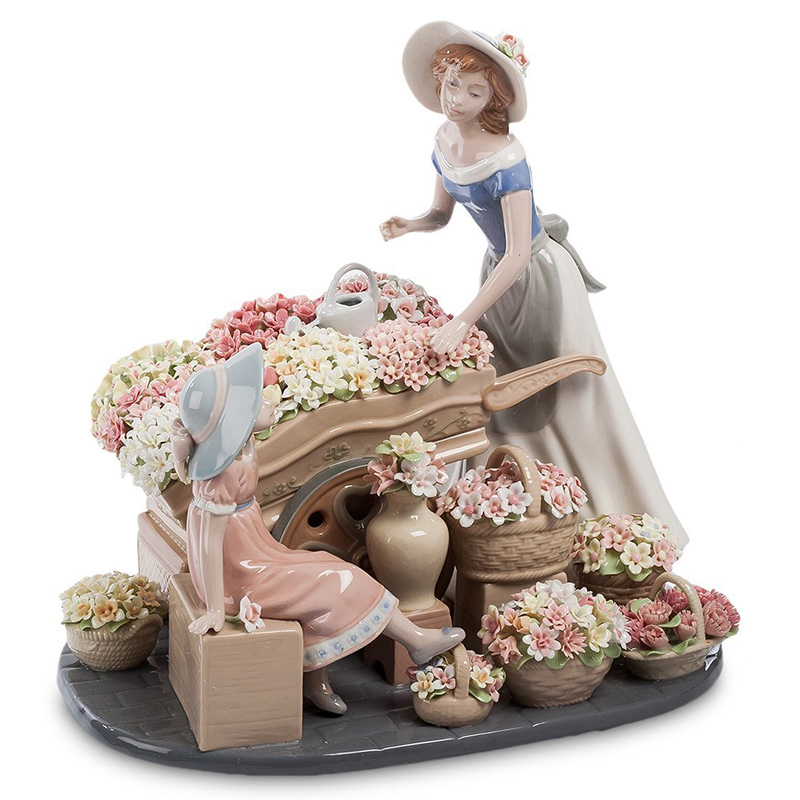 Статуэтка фарфоровая Девушка и маленькая девочка с цветами Charming Statuette Белый Розовый Серо-голубой Зеленый Бежевый Серый в Краснодаре | Loft Concept 