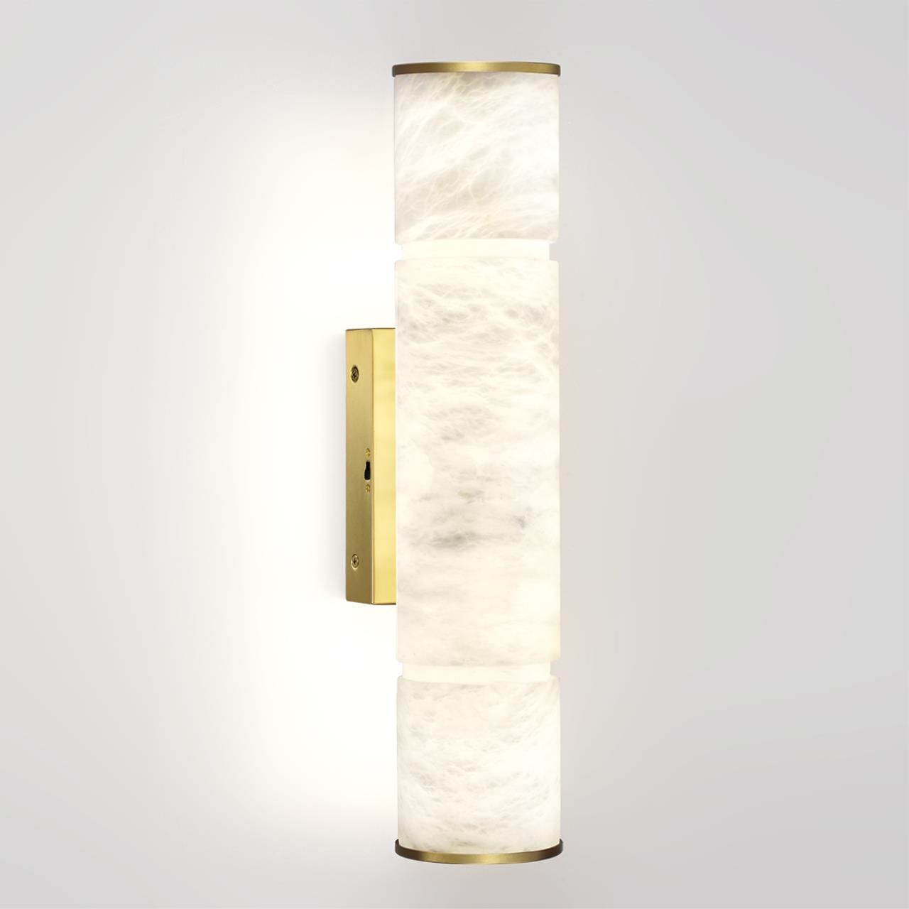 Бра с цилиндрическим плафоном из белого алебастра на прямоугольном основании Латунь Cryptocrystalline Stone в Краснодаре