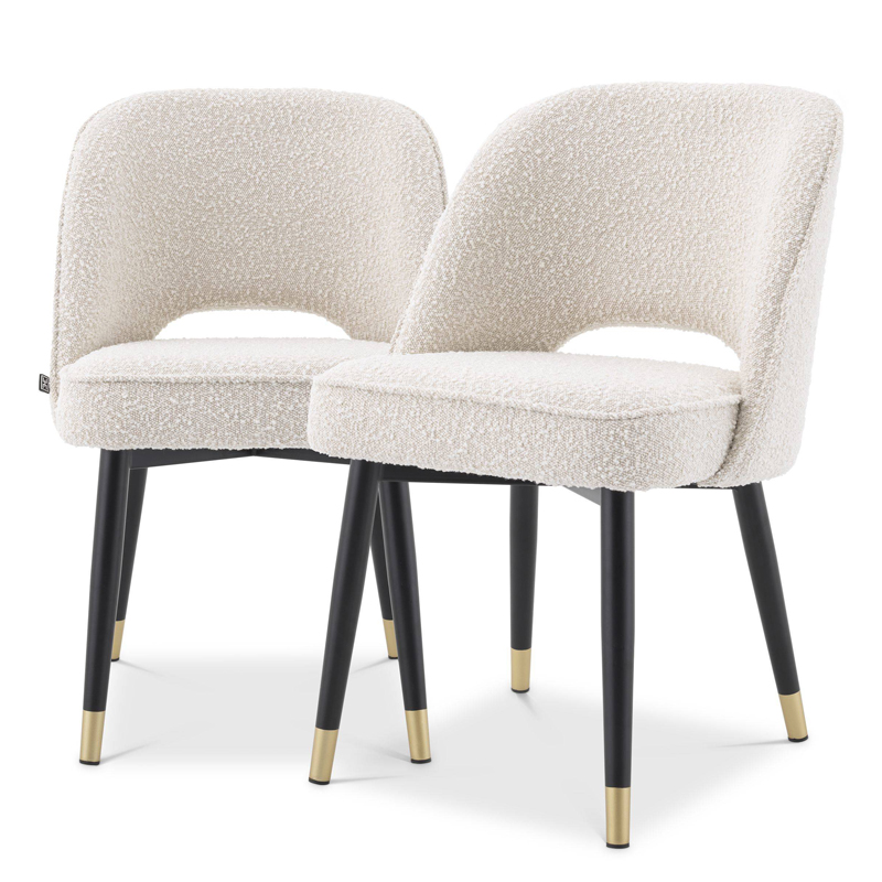 Комплект из двух стульев Eichholtz Dining Chair Cliff set of 2 Boucle cream Кремовый Черный Латунь в Краснодаре | Loft Concept 