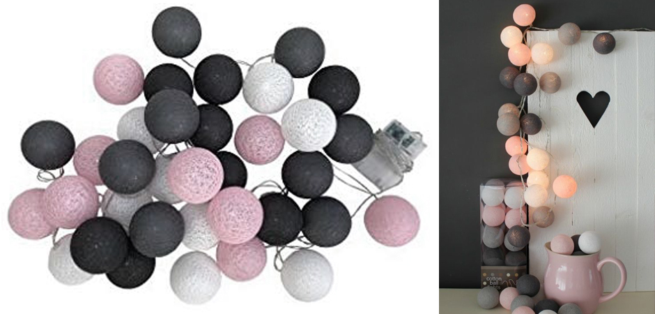Гирлянда хлопковые фонарики Сotton Ball Pink-Grey - Loft-Concept в Краснодаре