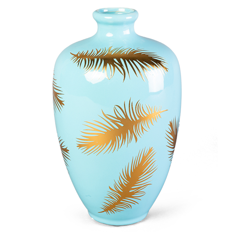 Ваза Gold feathers on blue Vase 25 Голубой Глянцевое золото в Краснодаре | Loft Concept 