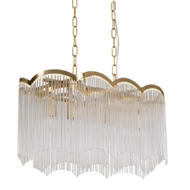 Люстра прямоугольная на цепях с прозрачными трубками и волнистым краем Nembus Золотой Прозрачный в Краснодаре | Loft Concept 