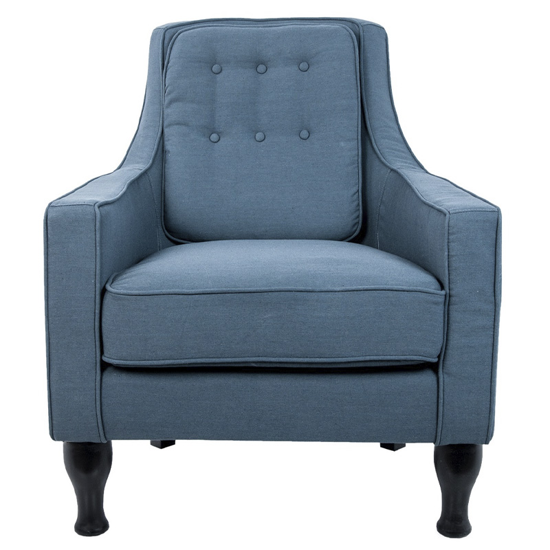 Кресло с мягкой обивкой из льна на 4-х ножках из массива березы Scarlett Armchair blue Голубой Черный в Краснодаре | Loft Concept 