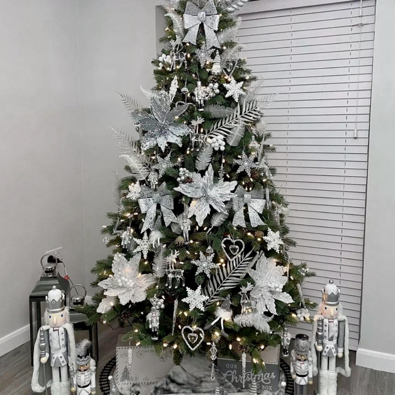 Дизайнерская Елка с Серебряным Декором Christmas Tree Silver Flowers Серебряный Зеленый в Краснодаре | Loft Concept 