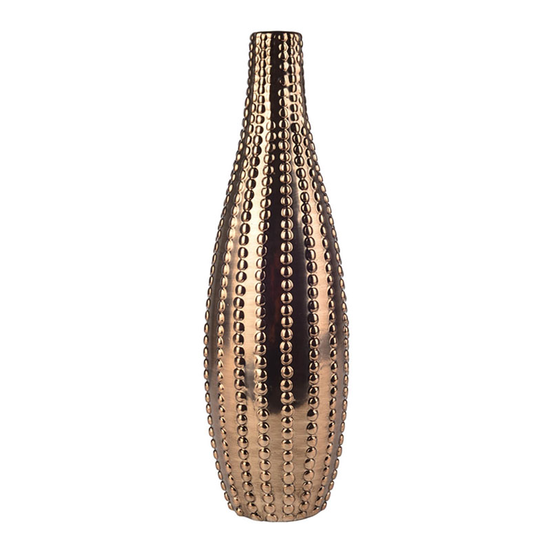 Ваза Ribbed Vase Narrow Throat bronze-gold 34  в Краснодаре | Loft Concept 