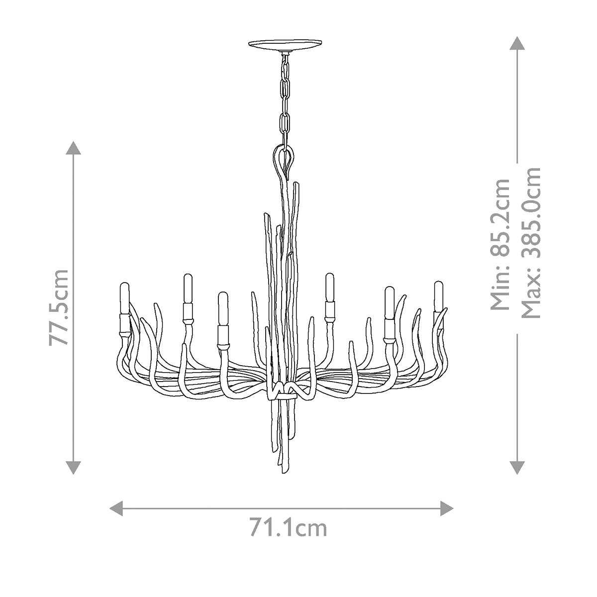 Люстра дизайнерская золотого цвета с 6-ю лампами на изогнутых рожках с текстурной поверхностью Hinkley в Краснодаре