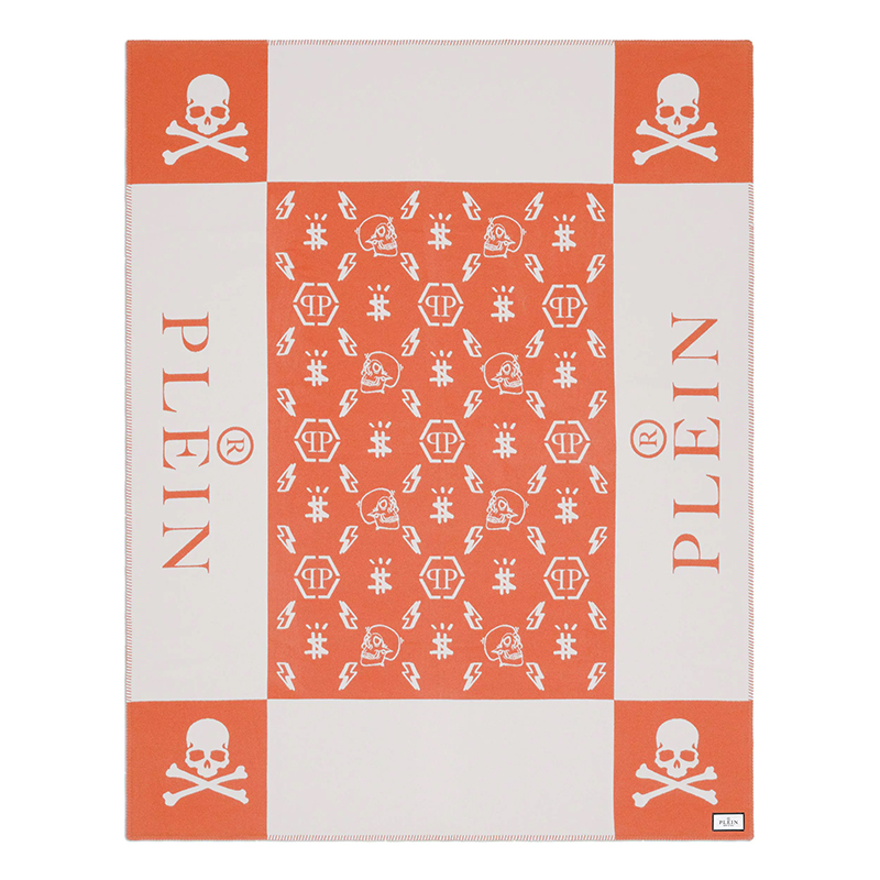 Плед Philipp Plein Plaid Cashmere Skull Orange Оранжевый Белый в Краснодаре | Loft Concept 