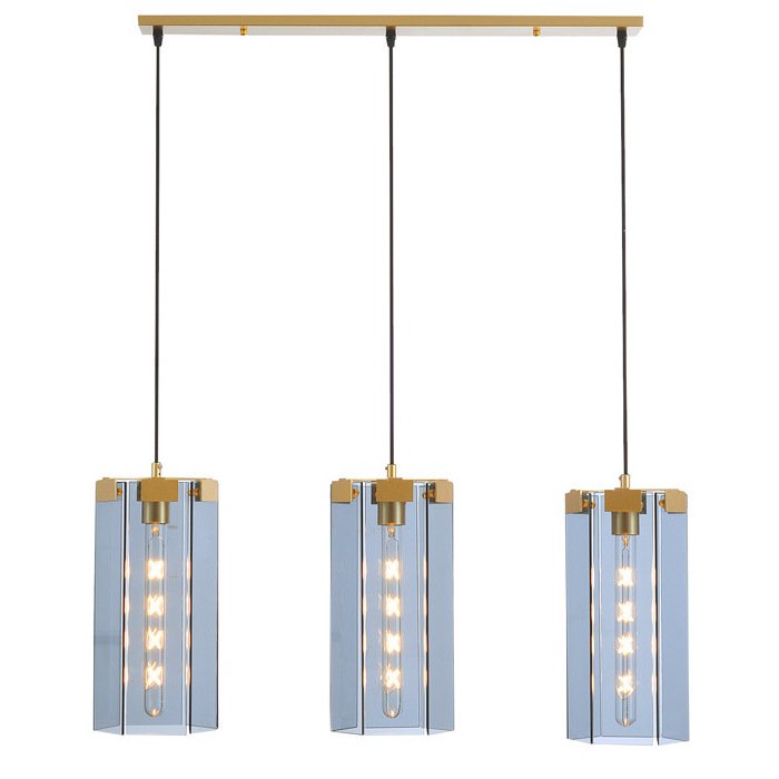 Люстра Rectangle Gray Glass Pendant Lamp 3 Золотой Прозрачное Стекло в Краснодаре | Loft Concept 