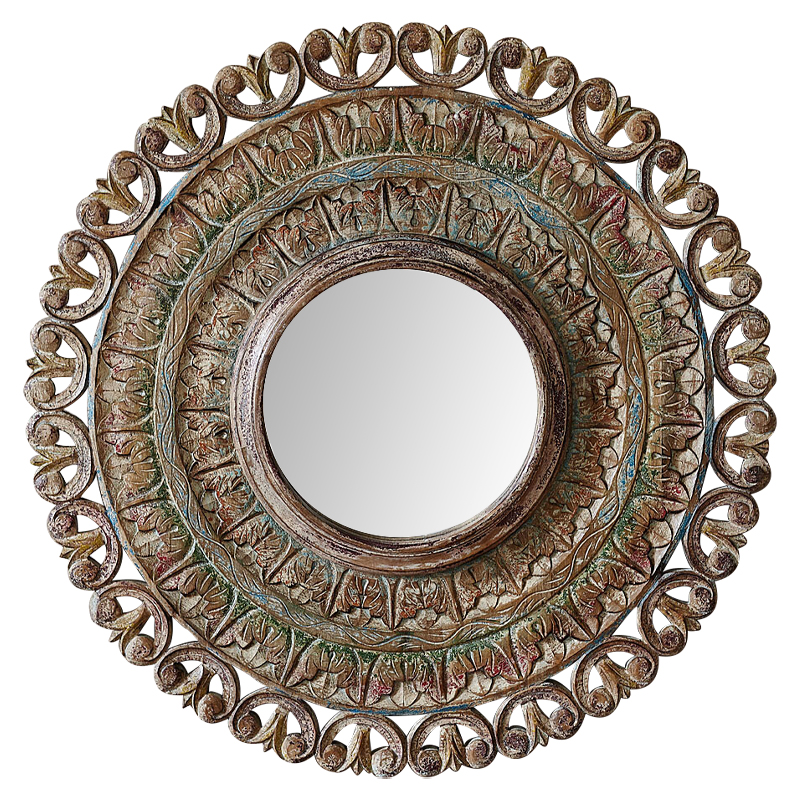 Зеркало в резной раме Manjula Grey Mango Carved Mirror Бежевый Мульти в Краснодаре | Loft Concept 