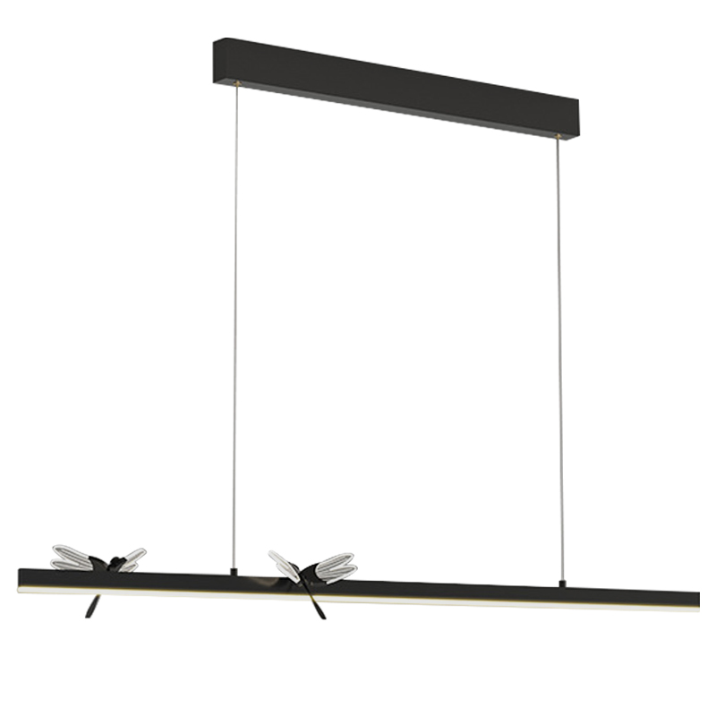 Линейный светильник со стрекозами Dragonfly Linear Chandelier Black Прозрачный Черный в Краснодаре | Loft Concept 