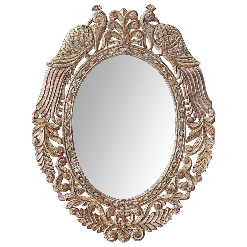 Зеркало в резной раме Viaan Grey Mango Carved Mirror Бежево-серый Коричневый винтаж в Краснодаре | Loft Concept 