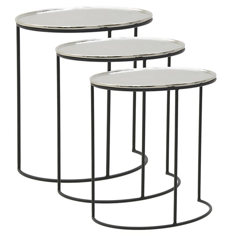 Комплект из 3-х приставных столов Heather Side Tables Черный Серебряный в Краснодаре | Loft Concept 