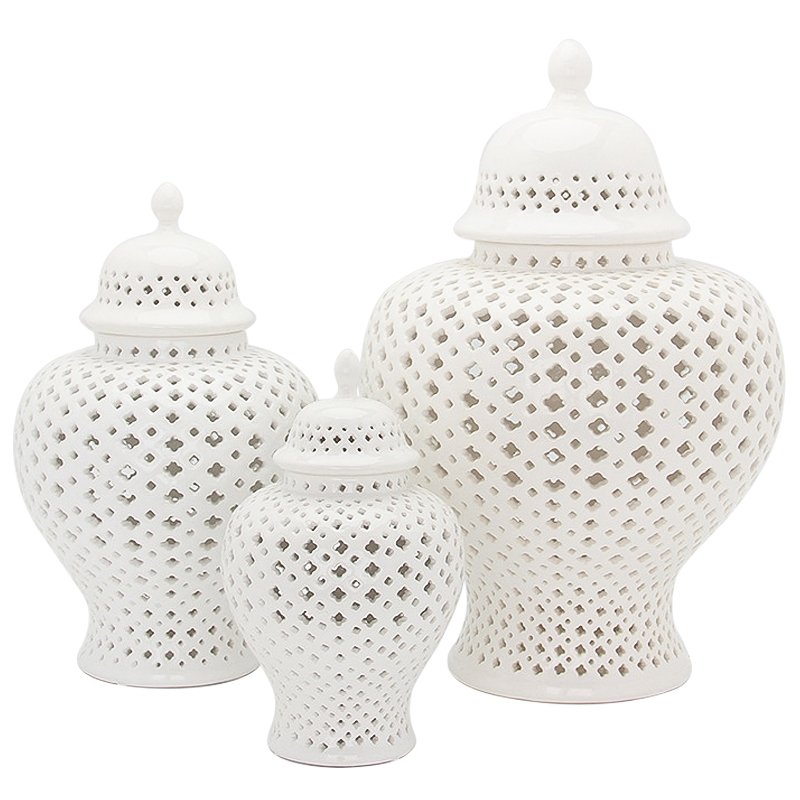 Ваза с крышкой White Ceramic Carving Vase Белый в Краснодаре | Loft Concept 