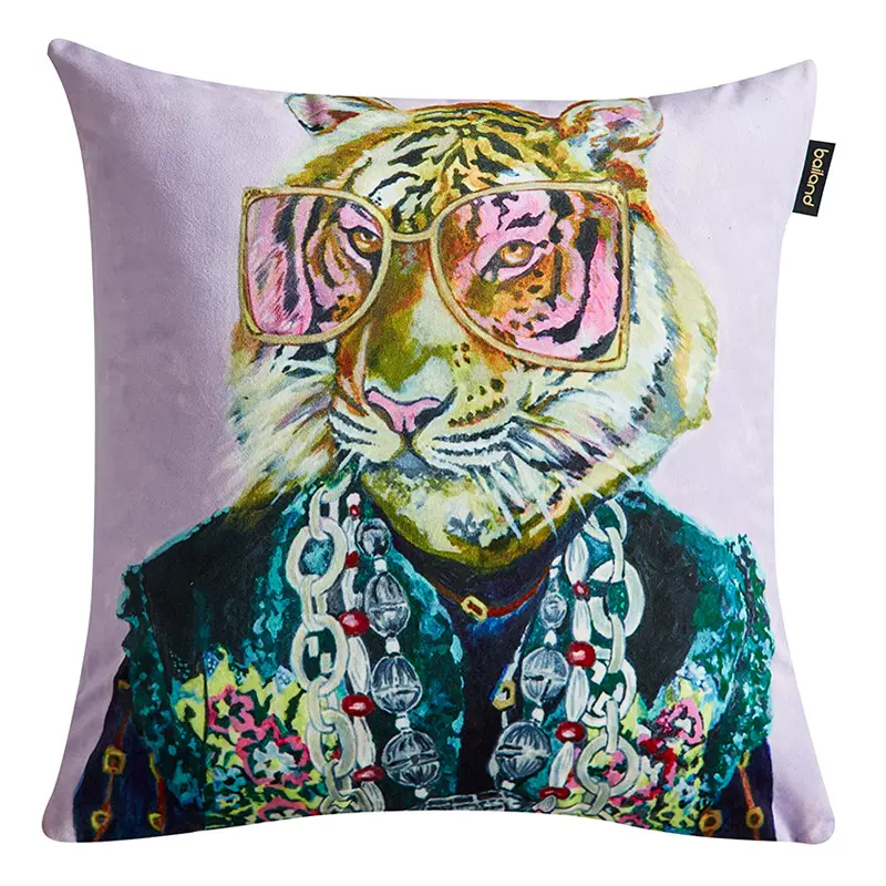 Декоративная подушка Стиль Gucci Tiger Fashion Animals Cushion Сиреневый Мульти в Краснодаре | Loft Concept 