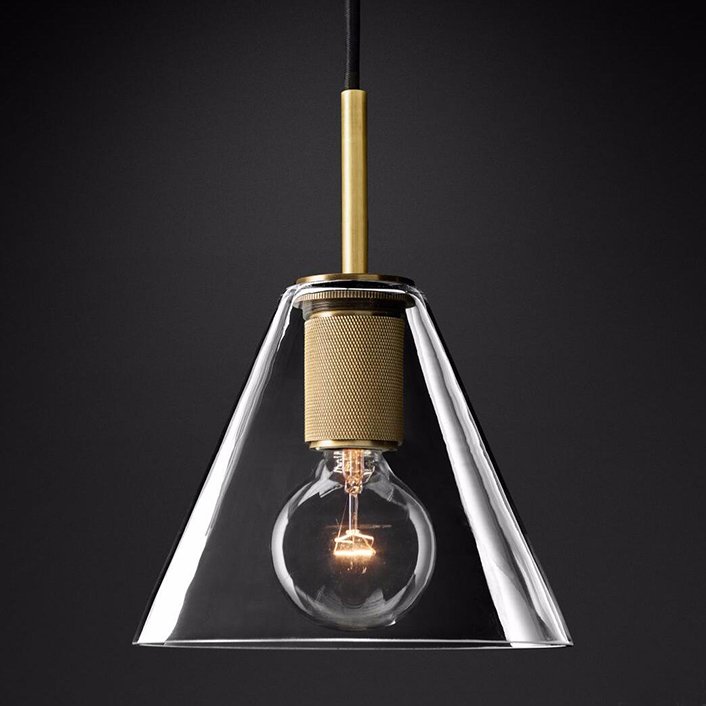 Подвесной светильник RH Utilitaire Funnel Pendant Brass Латунь Прозрачное Стекло в Краснодаре | Loft Concept 