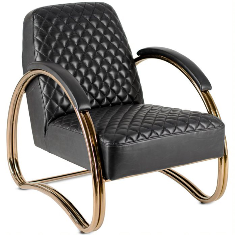 Кресло Hodges Armchair black leather Черный Розовое золото в Краснодаре | Loft Concept 