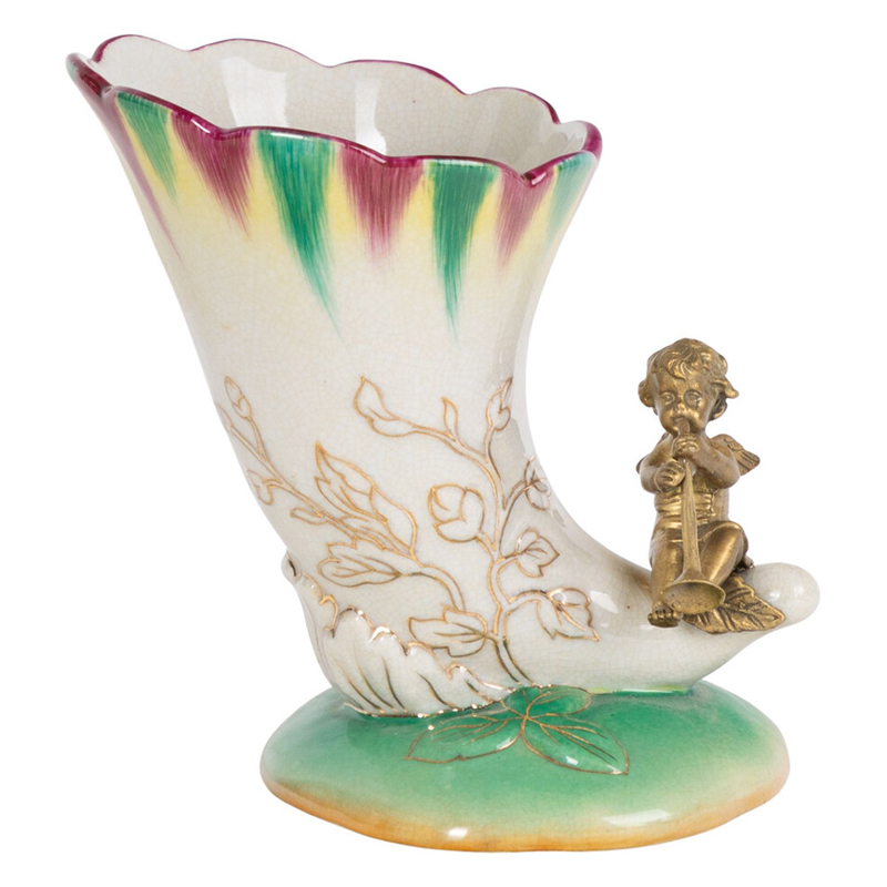Ваза из фарфора с бронзовой фигуркой ангела Eden Garden porcelain and bronze Зеленый Бронза Белый Ваза из фарфора с бронзовой фигуркой ангела Eden Garden porcelain and bronze Зеленый Бронза Белый в Краснодаре | Loft Concept