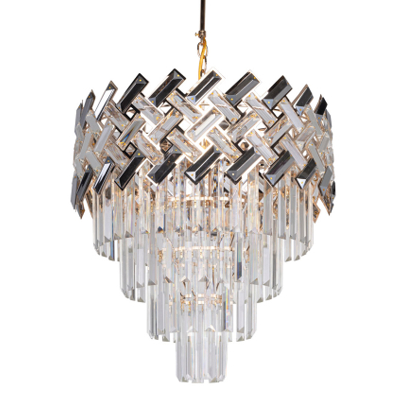 Люстра многоярусная с переплетенными металлическими элементами черного и золотого цвета и прозрачными хрустальными подвесками Empire Chandelier Crystal Золотой Прозрачный Черный в Краснодаре | Loft Concept 