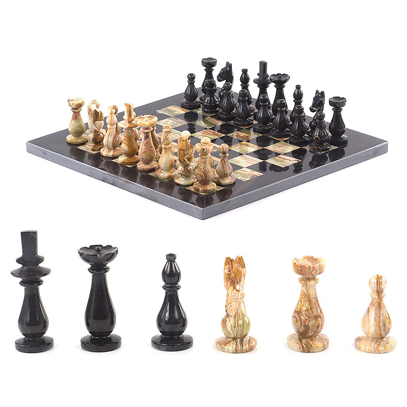 Шахматы настольные из натурального камня Оникс Decorative Thematic Chess Черный Оранжевый в Краснодаре | Loft Concept 