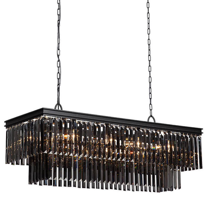 Люстра Odeon Gray glass Rectangular Chandelier Black iron  стекло Смок длина 120 Черный матовый в Краснодаре | Loft Concept 