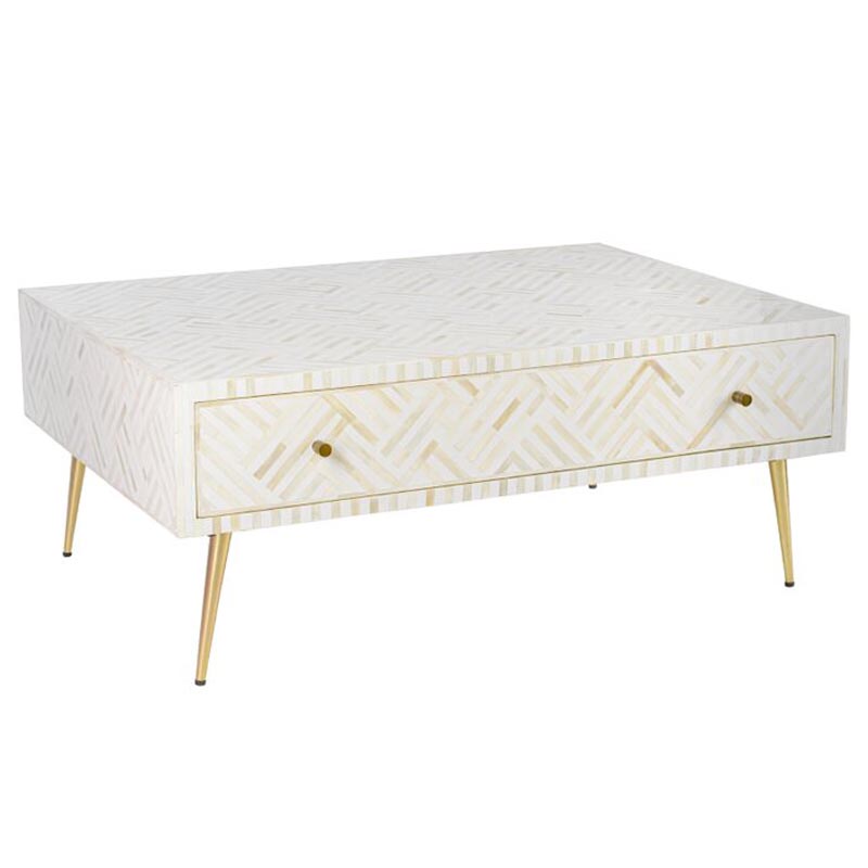 Кофейный стол White Indian Bone Inlay Coffee Table Золотой Бежевый Кофейный стол White Indian Bone Inlay Coffee Table Золотой Бежевый в Краснодаре | Loft Concept