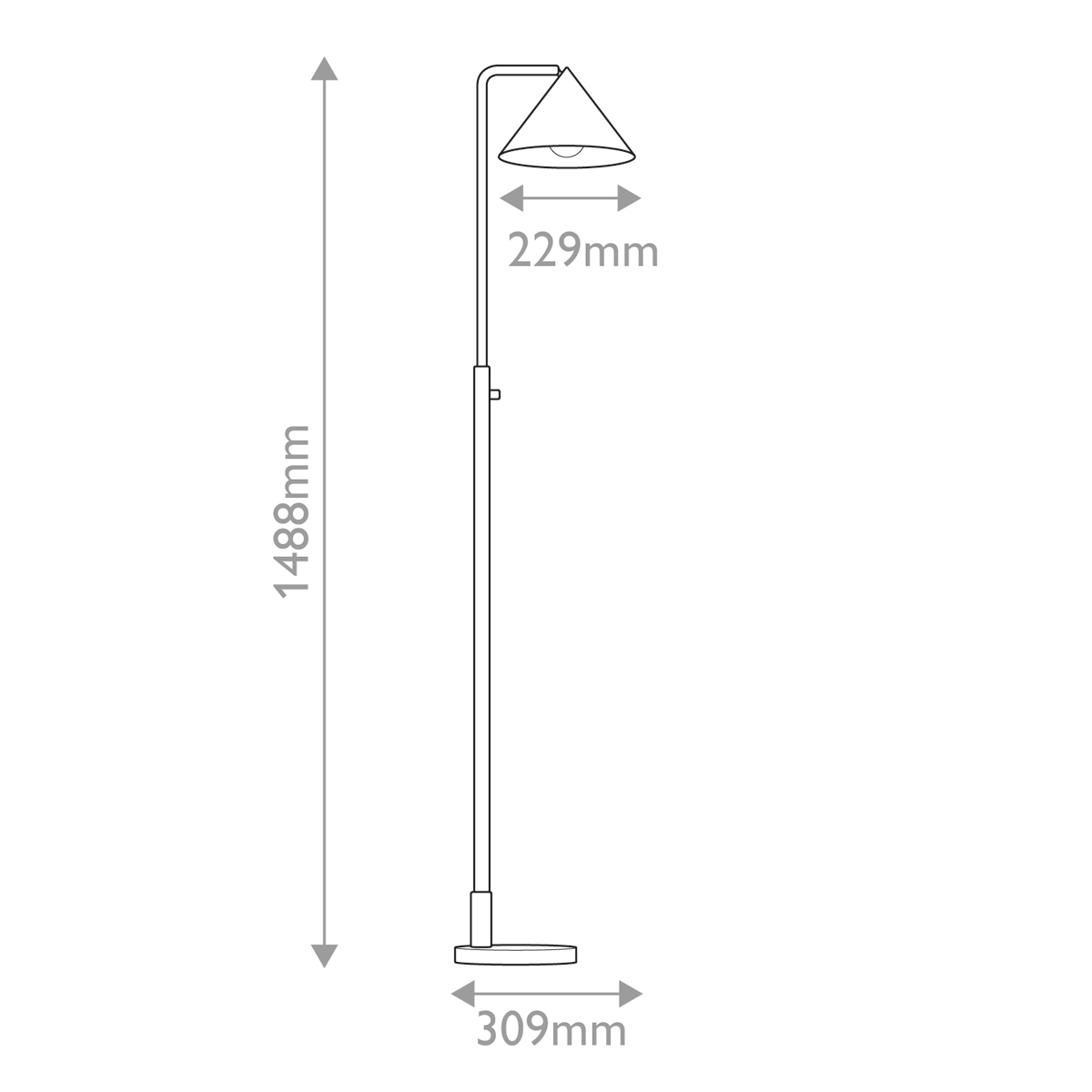 Торшер золотого цвета с плафоном в форме конуса и тонкой высокой стойкой на круглом основании Alora Mood в Краснодаре