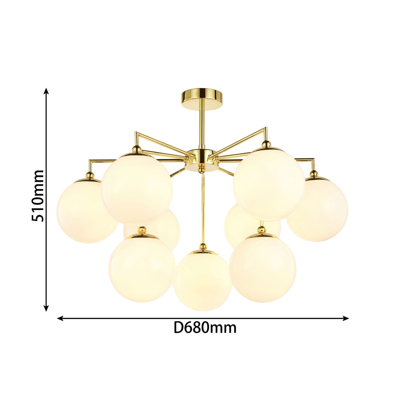 Люстра с золотым каркасом и  белыми плафонами Amuse 9 ламп в Краснодаре