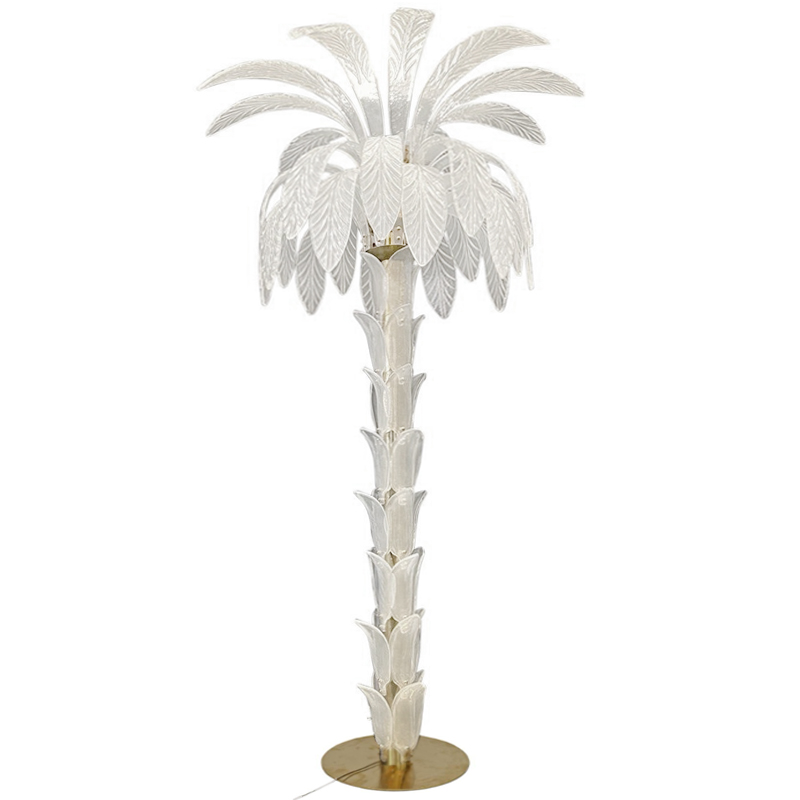Торшер Glass Decorated Palm Floor Lamp White Листья Пальмы  Золотой Белое матовое стекло в Краснодаре | Loft Concept 