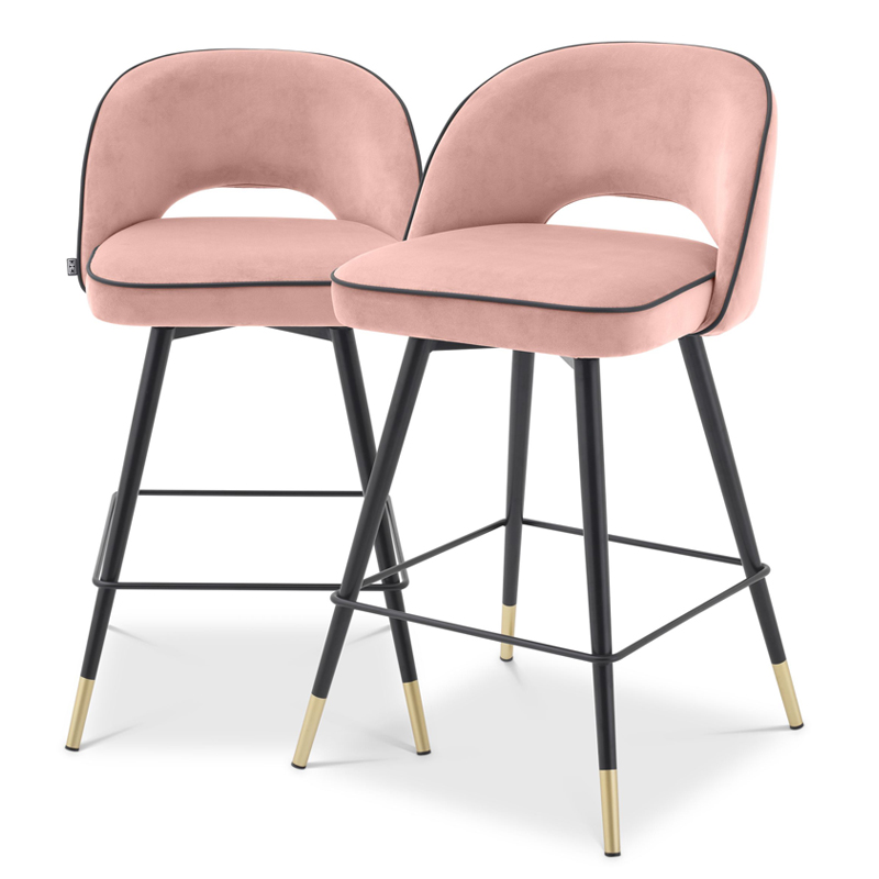 Комплект полубарных стульев Eichholtz Counter Stool Cliff set of 2 nude Розовый пастельный Черный Латунь в Краснодаре | Loft Concept 