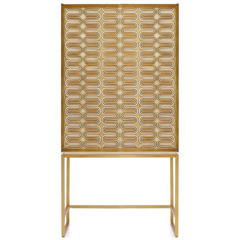 Шкаф Park Avenue Brass Wave Pattern Bar Cabinet Белый Золотой в Краснодаре | Loft Concept 