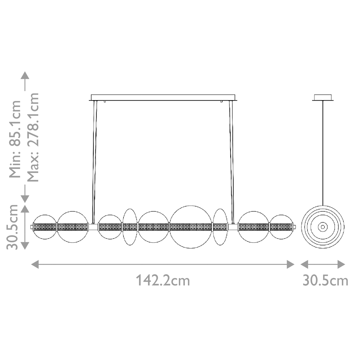 Подвесной светильник линейный с прозрачными стеклянными шарами разного диаметра Eurofase в Краснодаре