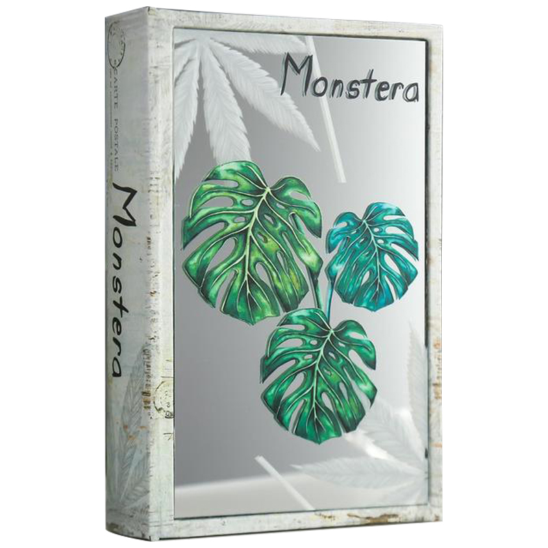 Шкатулка-книга Monstera Leaves Mirror Book Box Серый Зеленый Бежевый в Краснодаре | Loft Concept 